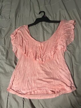 Women's Blush Pink Ruffle Scoop Neck Blouse